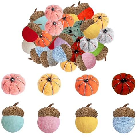 Topsvllcly 30 Pcs Fall Pumpkins for Crafts Small Pumpkins for Decorating Wool Felt Pumpkins Acorn for Crafts Thanksgiving Farmhouse Decoration
