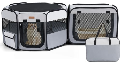 Lekespring Recinto per Gatti da Interno - 120 cm x 40 cm Portatile, Recinto Gatti 2 in 1 per Interno ed Esterno, Ideale per Cuccioli e Piccoli Animali, Box per Cat con Borsa Trasporto