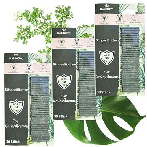 Düngestäbchen für Grünpflanzen – 90 Stück – Langzeitdünger für Monstera, Ficus, Palmen & mehr – 90 Tage Wirkung – Für kräftige, sattgrüne Blätter KALINOVA