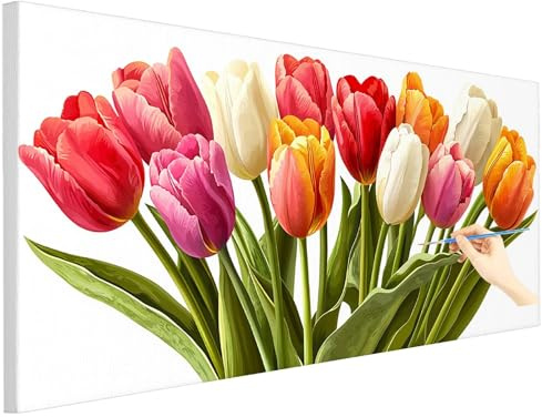 Måla efter siffror vuxna blommor måla efter siffror tulpan 100 x 40 cm Cheerful Painting by Numbers Adult Creative Hobbys, Måla efter siffror för Present Kvinnor Höstdekorationer W-22