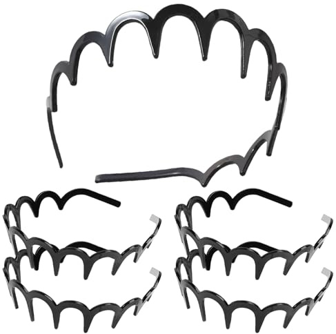 5Pcs Black Zig Zag Headbands, U Shape Classic 90s Hairband with Wavy Teeth, Non-Slip Comfort Plastic Zigzag Shark Tooth Hair Hoop Comb Fashion Headwear Accessory for Sports and Daily Wear Men Women
