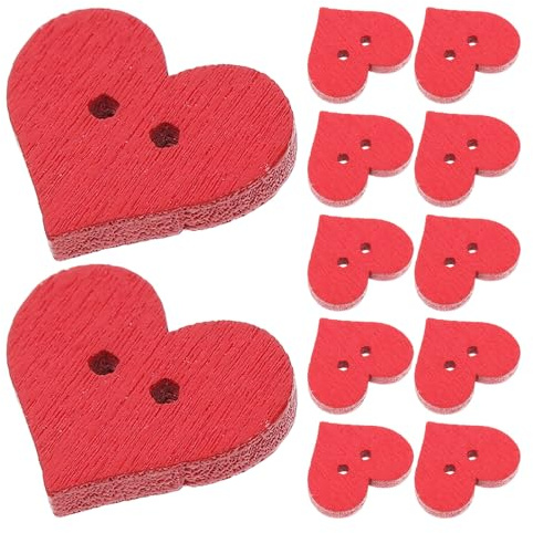 HINTRMENT Bottoni di Legno e Versatili per Progetti di Cucito 100 Pezzi a Forma di Cuore Rossi, Facili da Cucire e Occasioni Speciali