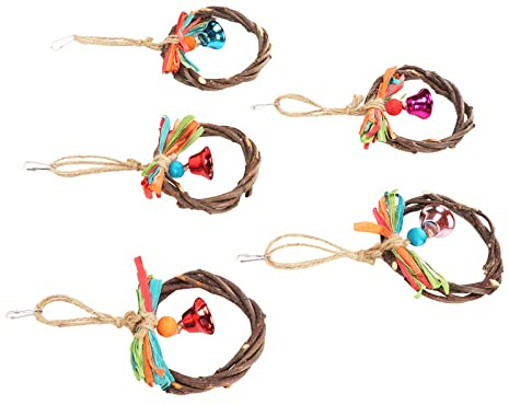 Omabeta Jouets à Mâcher pour Perroquets, 5 Pièces, Branche de Pomme Naturelle pour Petits Animaux de Compagnie, Jouets Durables avec Anneau de Cloche de Meulage