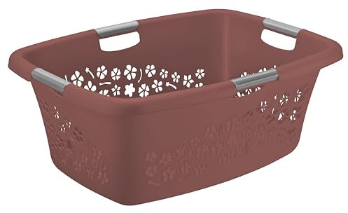 Rotho Flowers Wäschekorb 50l mit 4 Griffen, Kunststoff (PP) BPA-frei, ROT, 50l (65.1 x 48.6 x 26.2 cm)