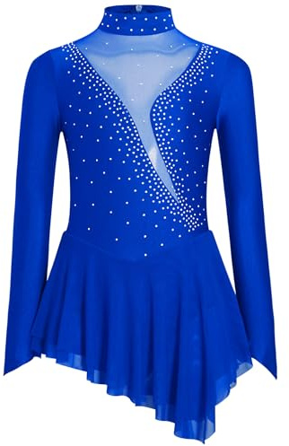 HULIJA Niños Niñas Patinaje Artístico Vestido de Ballet de Manga Larga con Rhinestone Vestido Calabaza Danza Maillot Falda Asimétrica Competición Danza Ropa