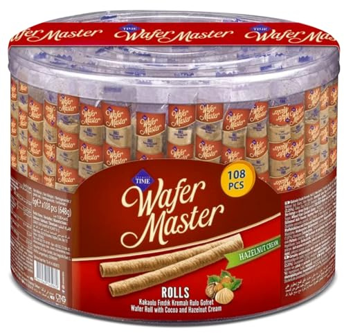 Wafer Master Waffelröllchen gefüllt mit Haselnusscreme, Kaffeegebäck Großpackung (108Stk./648g)