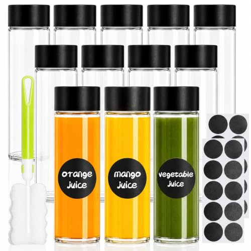 Pumtus 12 Pack Glass Bottles with Lid, 12 OZ Reusable Glass Juice Bottle