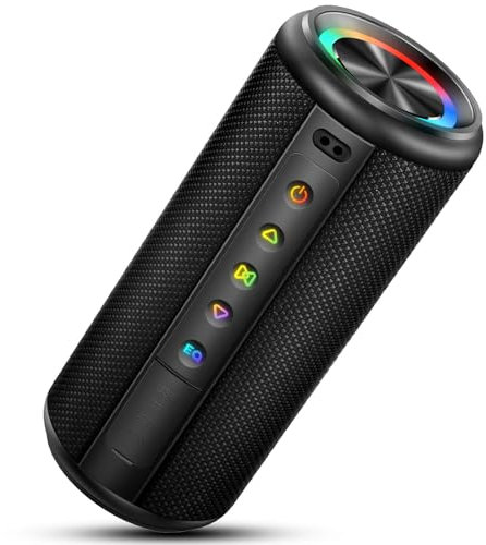Altavoz Bluetooth Potente 5.4, 20W Altavoz Portatil con 3 EQ Modos, Altavoces Bluetooth con 15H de Bajos Potentes Reproducción, RGB Regulables, Impermeable IPX5, Apoya AUX/TF, para Exteriores y Viajes
