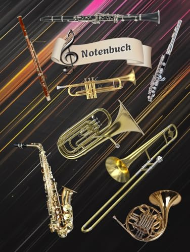 Notenheft Trompete DIN A4 Notenbuch Posaune Musikunterricht Waldhorn Notenlinienheft Große Lineatur Blasinstrumente Anfänger Kornett Querflöte ... Notensysteme Bariton Musiker Fagotte 02B11