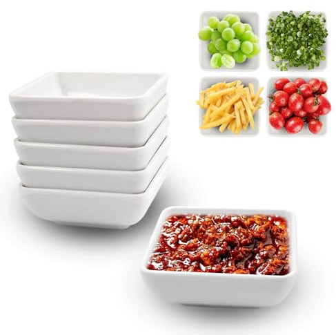 6 Pieces Dipping Bowls Set,White Square Soy Sauce Bowls,7.3cm Mini Side Seasoning Dish for Sushi Snacks,Dishwasher Safe Small Serving Dish,Charcuterie Dishes,Dip Bowl for Tapas,Dining and Party
