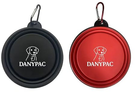 DANYPAC Cuencos Plegables para Perros, Set de 2 Bowls de Silicona 700ml, Portátiles con Mosquetón, para Agua y Comida, Negro y Morado (Negro Rojo)