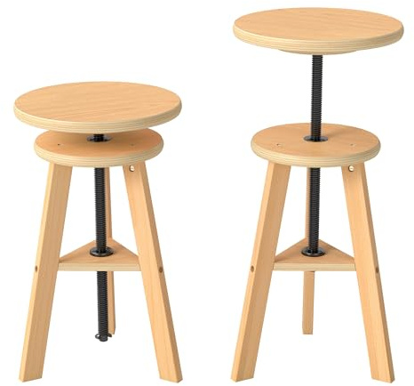 DFENG Zeichenhocker aus Buchenholz, Drehhocker, Höhenverstellbar, Natürliche Holzfarbe