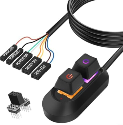 Extern PC-strömbrytarknapp med mekanisk känsla, 2 m förlängningskabel för stationär dator, enkel installation på skrivbordet (switch + adapter)