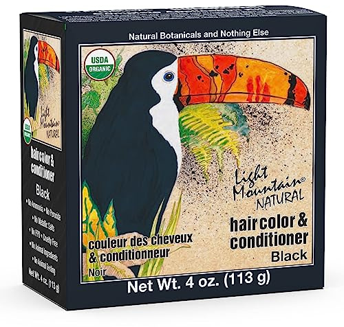 Light Mountain Henna Hair Color & Conditioner – Black Hair Dye, Organic Henna Leaf Powder and Botanicals, Chemical-Free, Semi-Permanent Hair Color + 4 Hair Clips