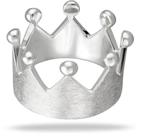 Vinani Damen Ring 925 Silber - Krone gebürstet mit glänzenden Spitzen - aus 925 Sterling Silber - für Frauen - RKR52