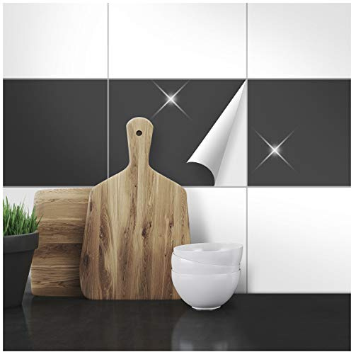 Wandkings Fliesenaufkleber 19,5 x 24,5 cm, 20 Stück - ANTHRAZIT GLÄNZEND