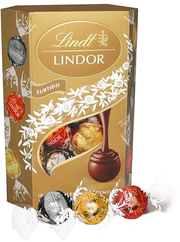Lindt LINDOR Praline di Cioccolato al Latte, Fondente, Bianco, 16 Cioccolatini Assortiti, in confezione 200g