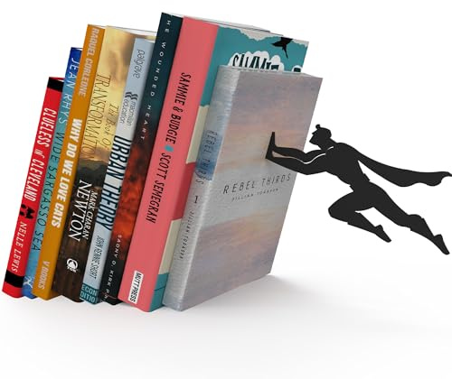 Artori Design Book Ends to Hold Books Heavy Duty - Hidden Metal Bookends for Shelves Desk or countertop - Bookend Book Holder for Home Decorative - Gift for Book Lovers and Home Décor (Book&Hero)
