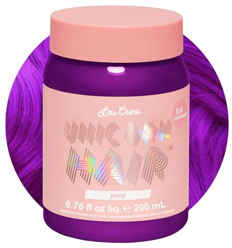 Lime Crime Full Coverage Unicorn Hair Dye, Pony (Violet Purple) - Damage-Free Semi-Permanent Hair Color Conditions & Moisturizes - Temporary Hair Tint Kit Has A Sugary Citrus Vanilla Scent - Vegan