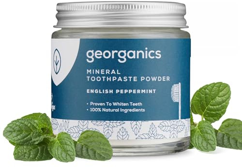 Georganics Mineral Toothpaste Powder - Peppermint - Stain Removing & Teeth Whitening Powder - 100% Natural - SLS, Glycerine & Fluoride Free - Certified Cosmos Natural, Vegan & Cruelty-Free - 60ml