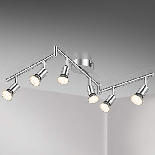 Defurhome LED Deckenleuchte Drehbar, 6 Flammig LED Strahler Deckenlampe Spot,Modern Deckenstrahler (Weißes Chrom) für Küche, Wohnzimmer, Schlafzimmer, inkl. 6 x 4W GU10 LED Lampen (400LM, warmweiß)