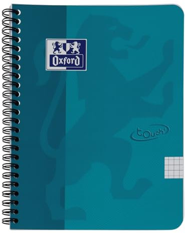 Oxford Touch Collegeblock A5 kariert mit Rand, je 140 Seiten, Softcover, meer-blau, 5 Stück