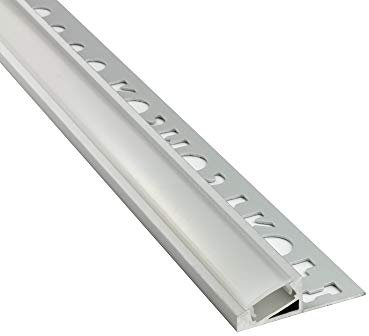 LED Aluprofil T77 10mm silber 20° Fliesenprofil + Abdeckung Abschlussleiste Bordüre Fliesen für LED-Streifen-Strip 2m opal