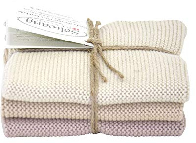 Solwang Putzlappen 3er Set, gestrickte Wischtücher aus Baumwolle (Sand Kombi)