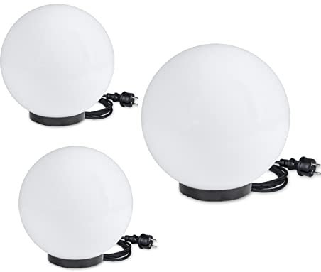 Kugelleuchten 3er Set 20/20/30cm Kugellampen inkl. 3m Anschlußkabel 230V Garten Terrassenleuchten IP44 Aussenleuchten witterungsbeständig