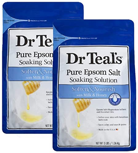 Dr. Teals Soften & Nourish with Milk & Honey Soaking Solution Gift Set (2 Pack, 3lbs ea.) - Pure Epsom Salt & Essential Oils Softens the Skin, Eases Aches & Muscle Pains - Relieve Stress at Home