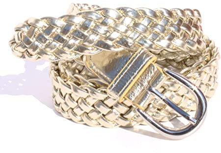 glomy * Geflochtener Gürtel für Damen und Mädchen, handgewebter Gürtel für Hosen oder über Kleid aus Halbleder, gold, Einheitsgröße