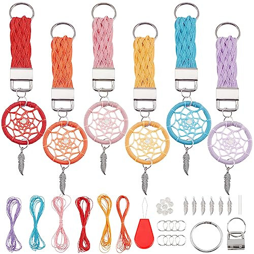 INFUNLY Traumfänger-Schlüsselanhänger, bunt, Mini-Traumfänger-Set, Makramee, Traumfänger, handgefertigt, kleiner Traumfänger, Taschenanhänger, Auto-Innenraum, Rucksack-Charm, 6er-Set