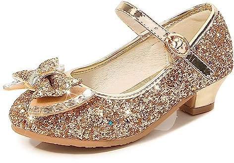 M MUNCASO Mary Jane Princess Shoes with Shiny Bow,Glitter Girls Party Shoes, Flower Girl Shoes for banquets, Weddings, Birthday Parties,Cosplay Party Gold