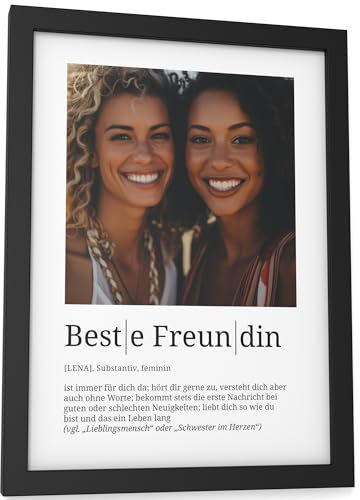 Papierschmiede® Beste Freundin Geschenke personalisiert mit Foto u Namen DIN A5 (15x21 cm) Rahmen wählbar fertig gerahmt, Definition Persönliches Bild zu Weihnachten, zu Geburtstag