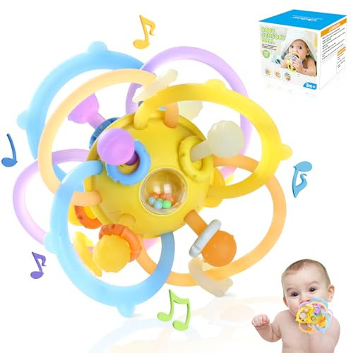 Orzbow Montessori Spielzeug 0-18 Monate - Zahnungshilfe, Beißring, Kühlend, BPA-frei Rassel, Greifball, Sensorik Bälle - Kauspielzeug für Babys