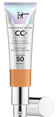 IT Cosmetics, CC+ Anti-Aging Cream Your Skin But Better, hög täckning, vattentät, berikad med peptider, kollagen och vitaminer, naturlig finish, 32 ml, nyans: Tan