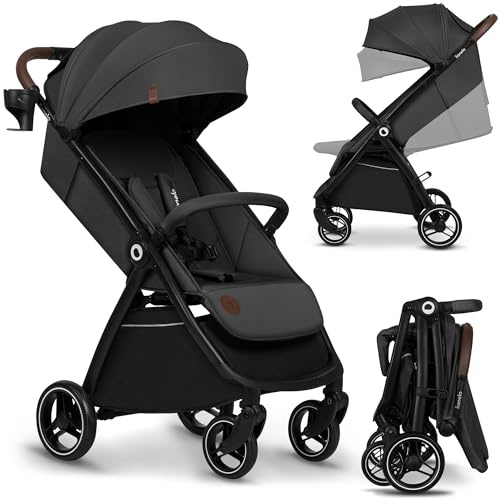 LIONELO INGRID Silla de paseo hasta 22 kg de 6 meses a 4 años Grandes ruedas giratorias 360° Suspensión total Se puede plegar con una mano Respaldo y reposapiés ajustables Capota XXL grande (Grey)