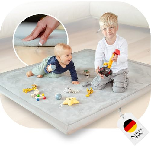 BabybeFun Krabbelmatte Baby - kuschelig weich - 3cm Dicke Spielmatte - schützt vor Stößen - Teppich Kinderzimmer 150x150cm - rutschfeste Schaumstoffmatte - Spielteppich Kinder - Krabbeldecke warm