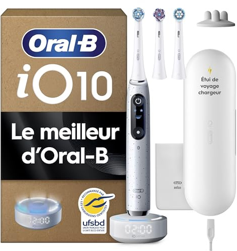 Oral-B iO 10 Spazzolino Elettrico Ricaricabile, 3 Testine di Ricambio, Bianco - 3 Testina di Ricambio per Spazzolino Elettrico, Custodia da Viaggio, Astuccio Magnetico, Pulizia Denti Efficace