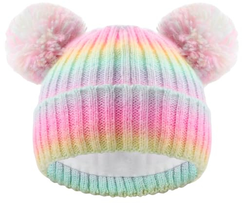 CHUANGLI Toddler Winter Knit Hat Upgrade Fleece Lined Pompom Ears Beanies Cap for Boys Girls 3-12 Years