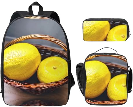 MDATT En korg citron ryggsäckar med lunchpaket pennfodral, lätt bokväska för campingutflykter