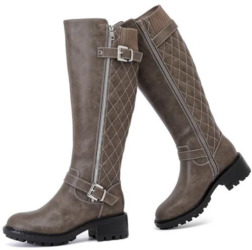 Ruiee Womens Knee High Boots Versatile Fashion Boot.241267 GY PU 9.5