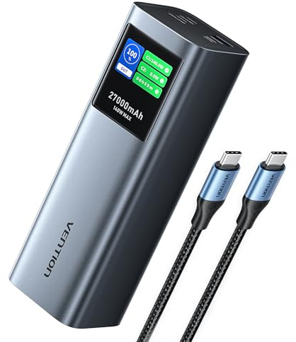 VENTION 27000 mAh 140W Power Bank Schnellladung Tragbarer 3-Fach Ladegerät mit Smart Digital Display, PD3.1 Kompatibel mit Dell, HP Laptops, MacBook Pro, iPhone 15/14/13, iPad Pro, Galaxy S24