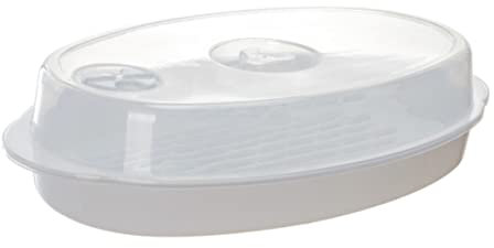 STOBAZA Plat À Vapeur Pour Micro Ondes avec Couvercle, PP Cuiseur Vapeur Ovale, Idéal Pour Cuire Poisson Et Légumes, Facile À Nettoyer
