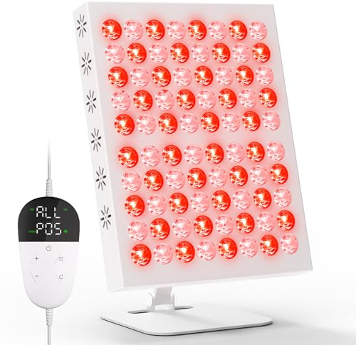 Hottoerak Lámpara de luz roja 80 LED con 62 W, 660 nm y 850 nm, lámpara infrarroja con 5 niveles de brillo y temporizador 10/20/30, diseño de escritorio ajustable, luces rojas para el hogar, la