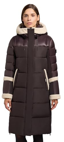 khujo damer lång vinterrock varm parkas med plyschelement, inre midjeband, ryggsäckshållare och magnetisk täcklist Desna2 XS-XXL, moody plum, S