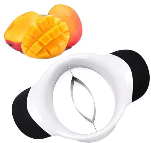 Coupe Mangue, Découpe et Dénoyauteur de Mangue, Mango Slicer Lame Acier Inoxydable, Poignées Ergonomiques et Lames en Acier Inoxydable, Utilisé pour Couper et évider la Mangue, Noir et Blanc