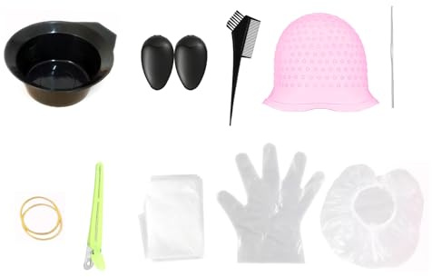 Juego completo de 10 fundas para mechas – Tapa de silicona perforada con aguja, pincel para teñir el cabello, orejeras y colorear el cabello, ideal para hacer mechas de bricolaje en casa y en el salón
