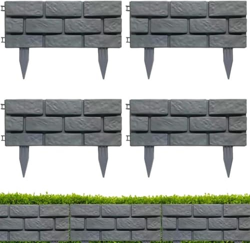 Lawnoval Paquete de 4 piezas para borde de jardín de plástico, kit de valla para césped y parterre, para instalar, color gris