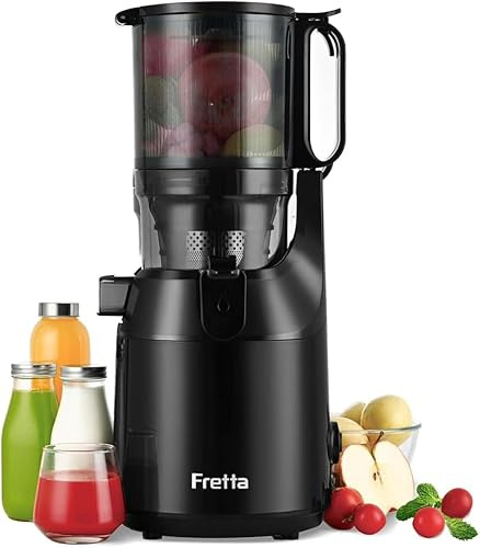 Fretta Extracteur de jus Max, Extracteur de jus de fruits et légumes, Slow Juicer Grand diamètre de 135 mm, 1.8L pressé à froid, Sans BPA, Noir
